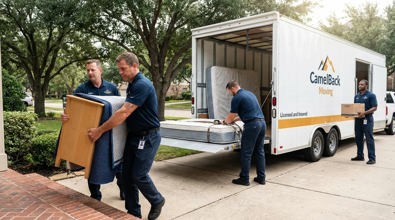 Crew loading residential truck for cross-state move from Livermore Falls, ME