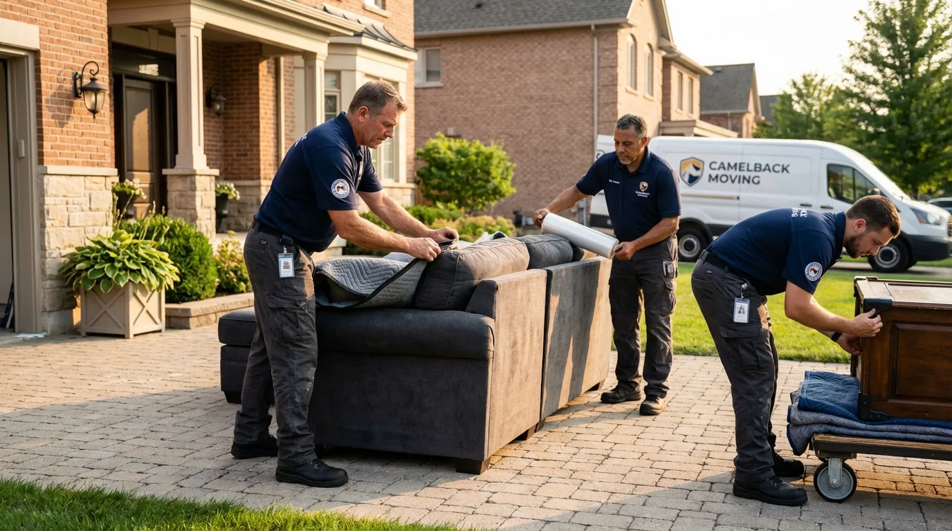 Large estate moving crew wrapping furniture in Livermore Falls, ME