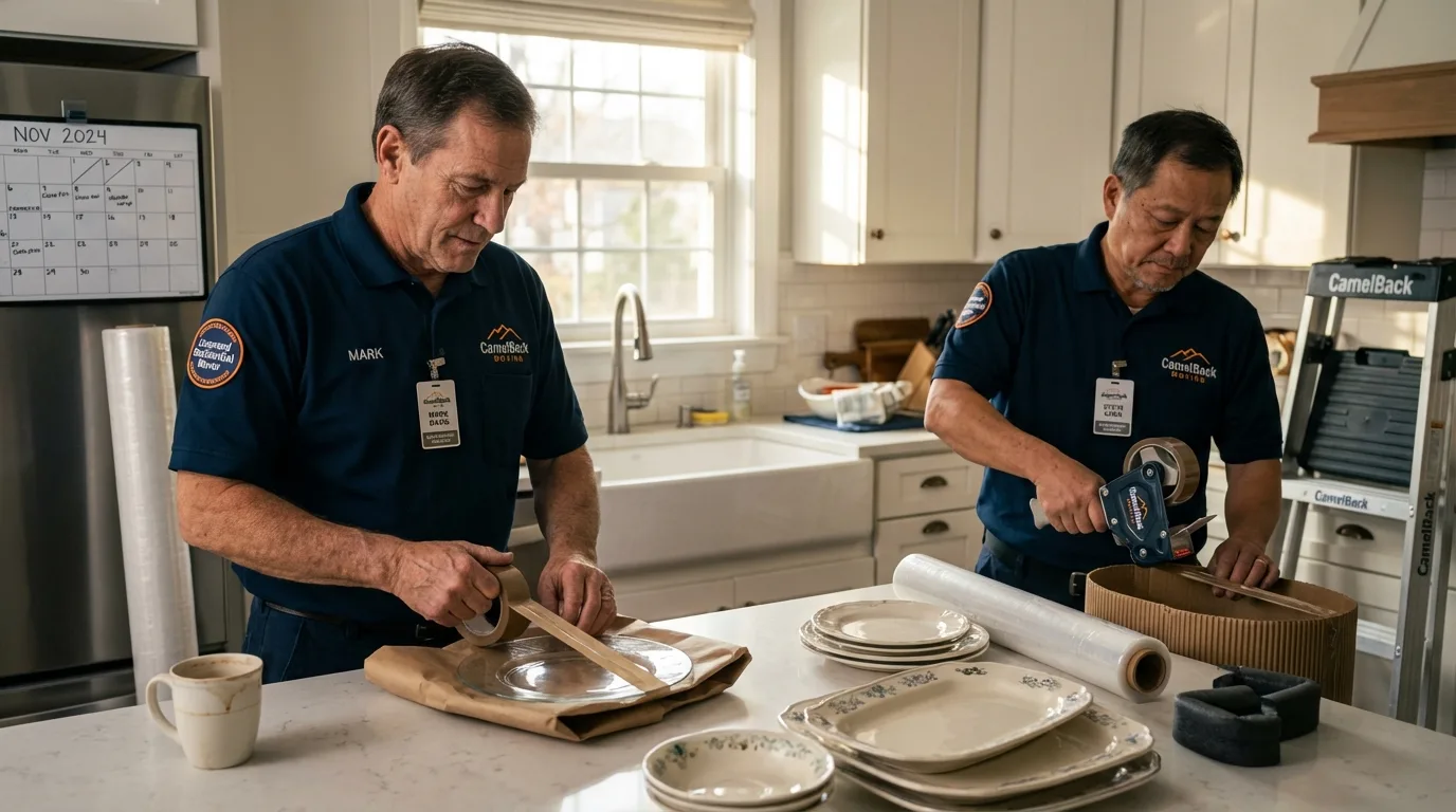 Professional crew packing kitchen dishware in Livermore Falls, ME